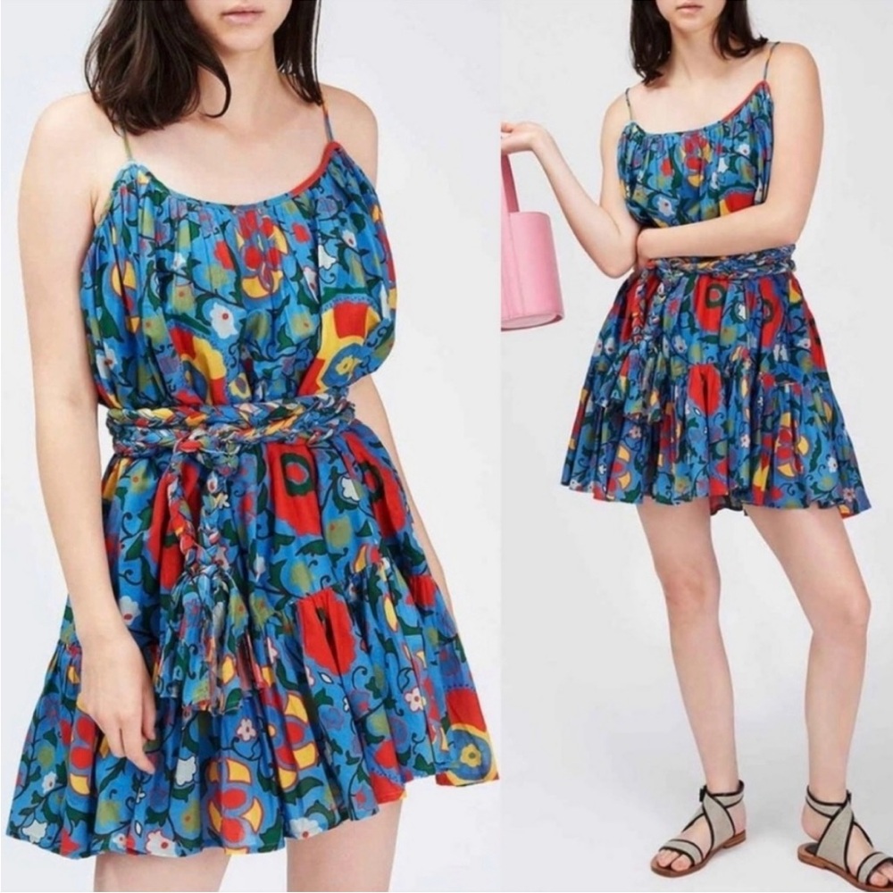 Rhode Nala Dress Blue Floral Print Qaist Tie New With Tags Size Large